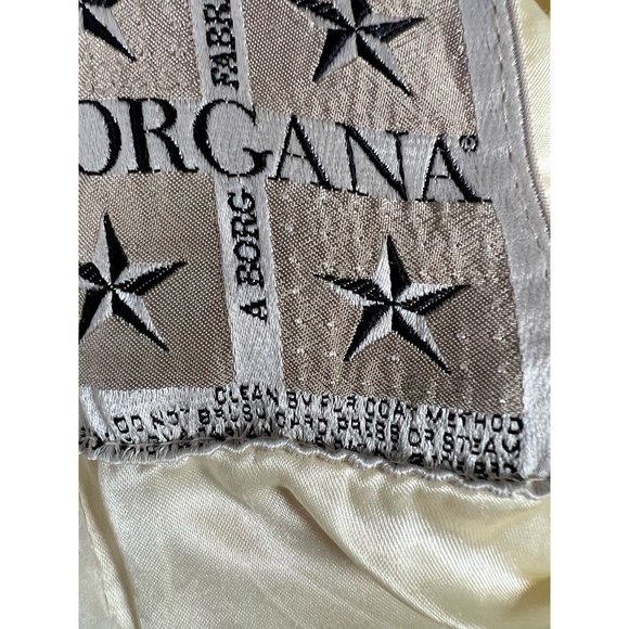 Vintage Neiman Marcus Womens Open Front Jacket Ivory Borgana Faux Fur Collar M - Picture 12 of 12